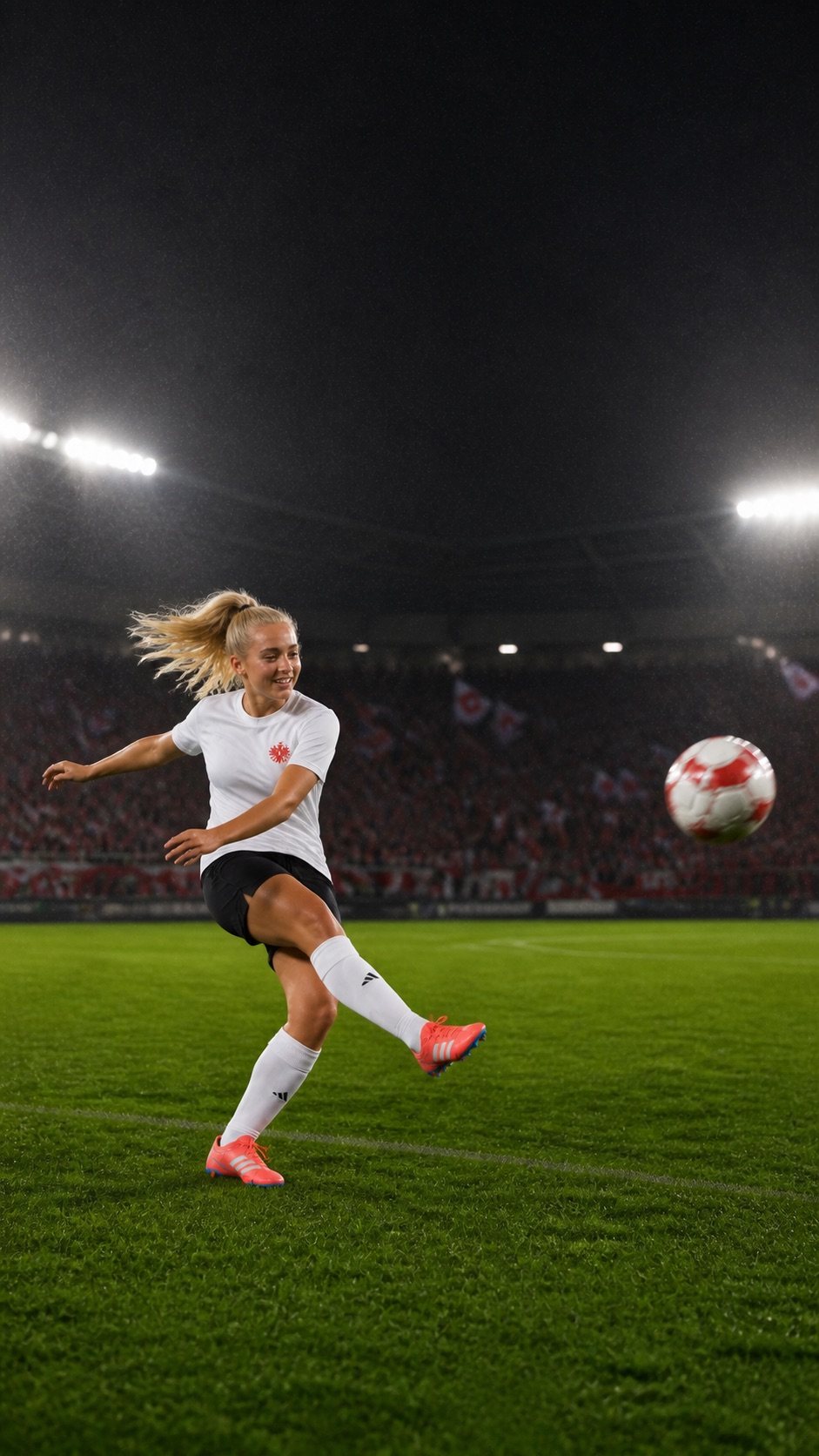 Fußballerin beim Abschluss im Frankfurter Stadion